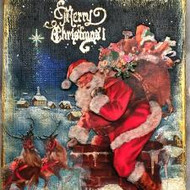 Santa and the Chimney Vintage Style Postcard Canvas